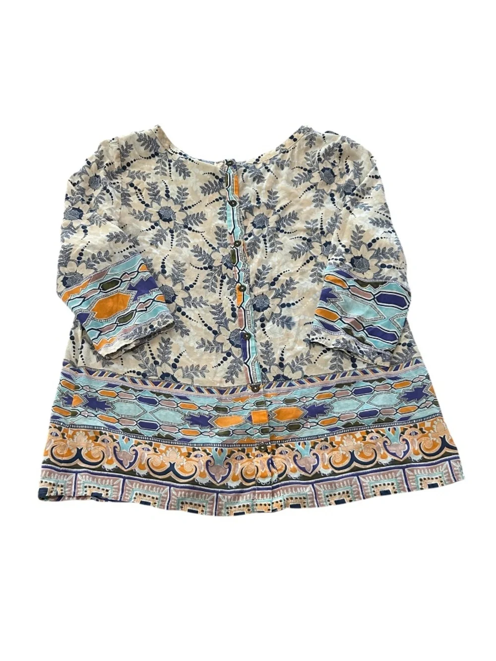 Anthropologie Maeve Sydney Silk Boho Button-up Tunic Multicolor Top size 6 - Picture 9 of 11